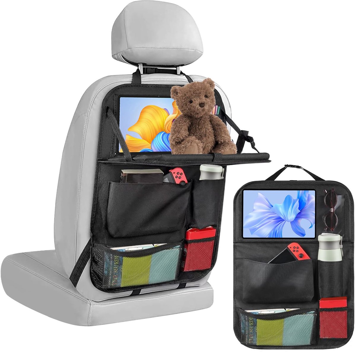 IMPERATORIS® Autostoel Organizer - Bescherming Achterkant Stoel - Met Tablet Houder en Opbergvakken - Voor Kinderen en Reizen - Waterafstotend - 1 Stuk - Zwart