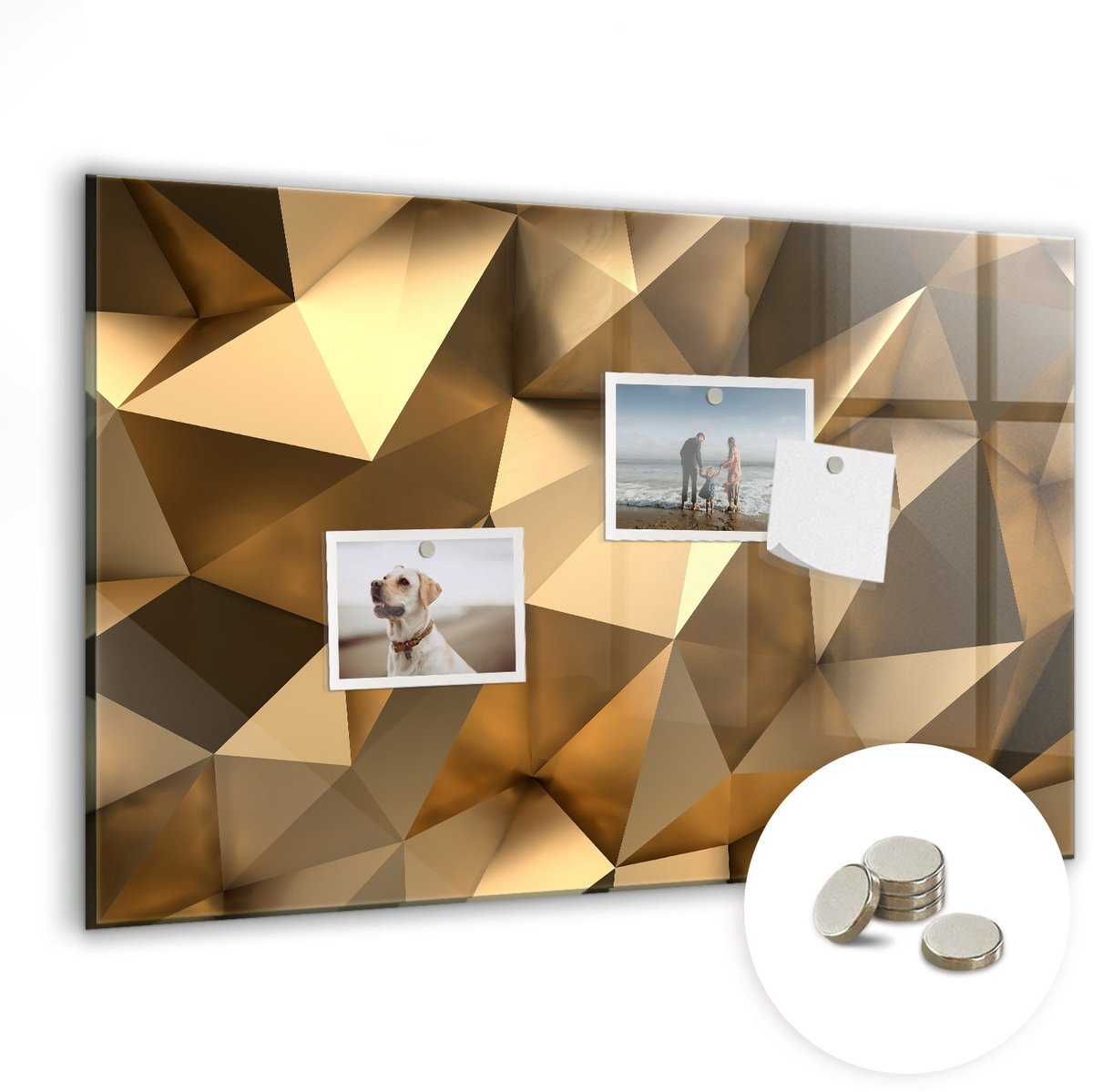 Coloray Magneetbord - Magneet Bord Abstracte driehoeken - 60x40 cm - Gouden Magneetbord - Memobord Keuken - Magnetisch Memobord Abstractie - Foto Magneetbord - Magneetbord Muur