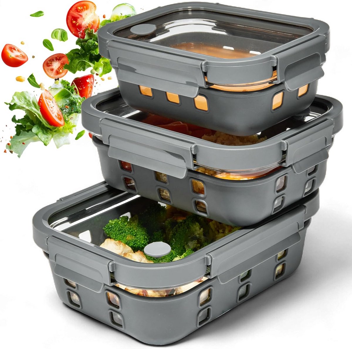 Meal Prep Bakjes Set 3 stuks 640ml 1050ml 1520ml glas