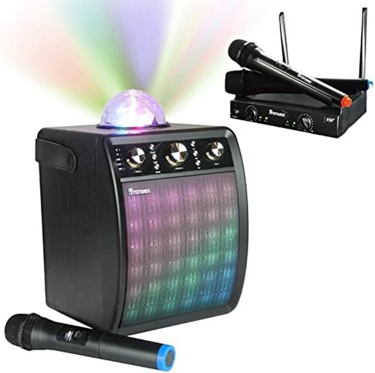 Draagbare Karaoke Machine met Draadloze Microfoons en Feestverlichting