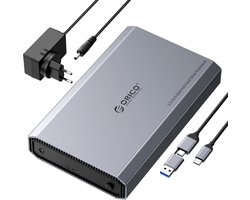 3.5 inch harde schijf behuizing voor 2.5 inch en 3.5 inch SATA HDD en SSD, USB C 3.2 Gen 1 (5 Gbps), aluminium, externe harde schijf behuizing met UASP, geschikt voor schijven tot 20TB, inclusief 2-in-1 USB C/A kabel en 12V/2A voedingsadapter
