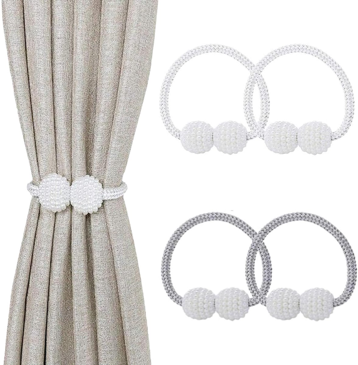 IMPERATORIS® Gordijnhouders - Gordijnclips - Decoratieve Touwen - Geen Boren Nodig - Modern Design - Set van 4 - grjis , geel - 46 cm