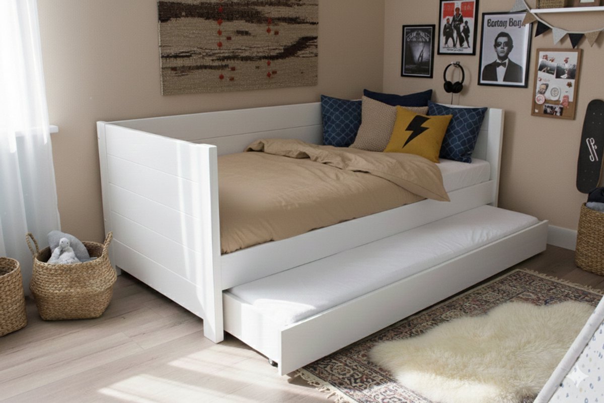 Rockwood® Bedbank Sam Wit met 2 lattenbodems, slaap/opberglade en ladematras parma