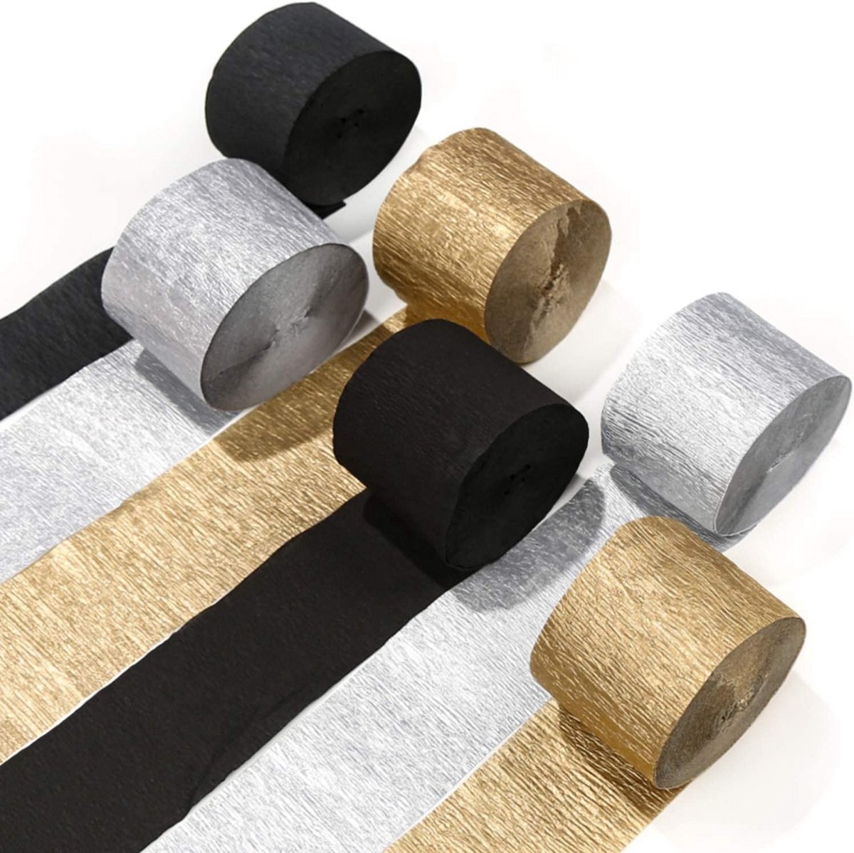Feest Streamers - 6 Rollen van Goud, Zilver en Zwart voor Verjaardags- en Bruiloftsdecoraties