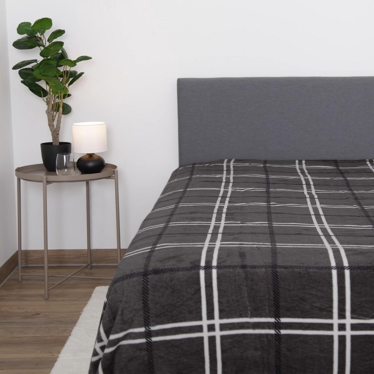 XXL Fleece Deken Antraciet Grijs 220 x 240 cm Zacht Geruit Plaid