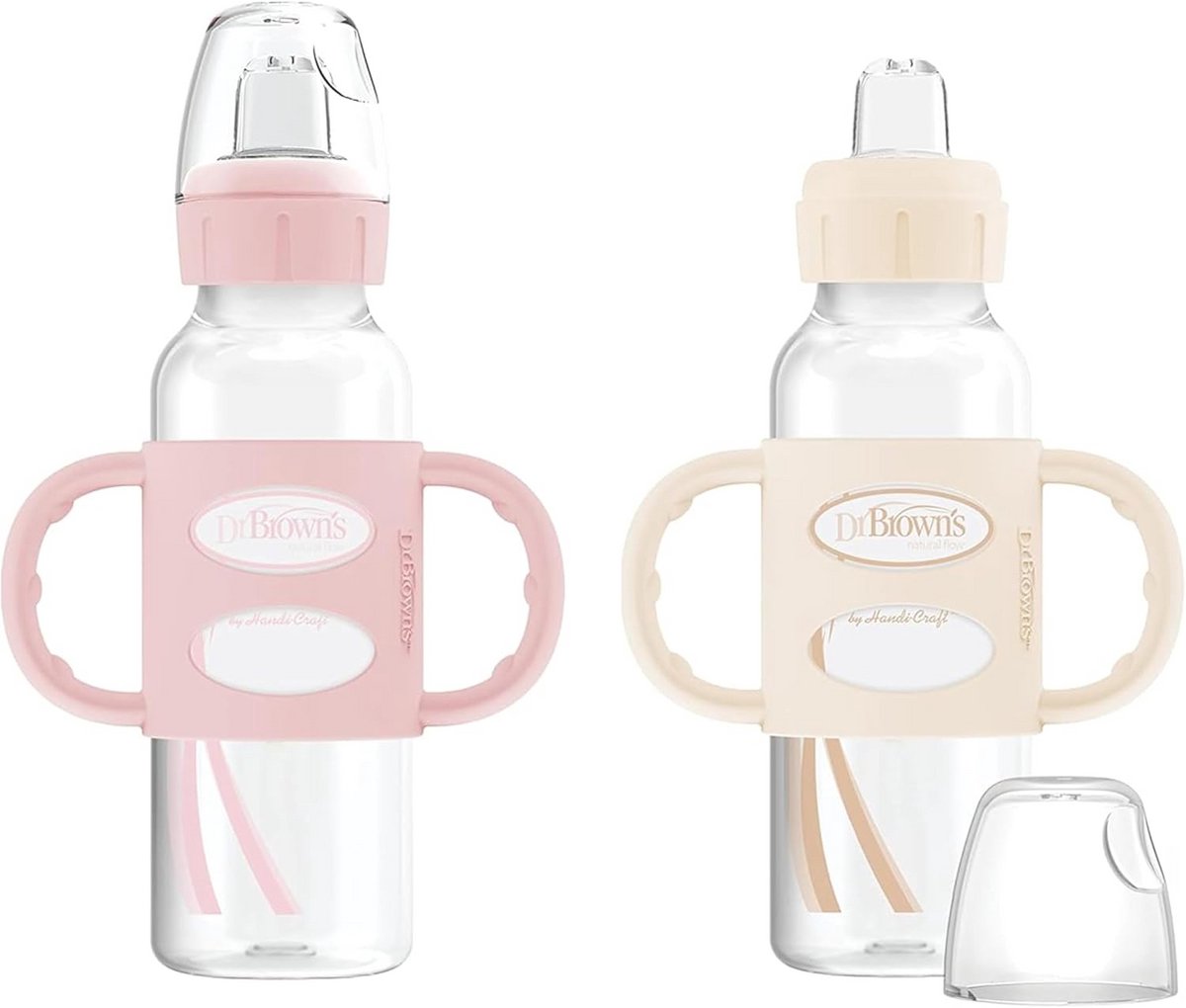 Smalle Sippy Spout Fles met Siliconen Handvatten - 2-Pack 8oz/250ml - Lichtroze & Ecru