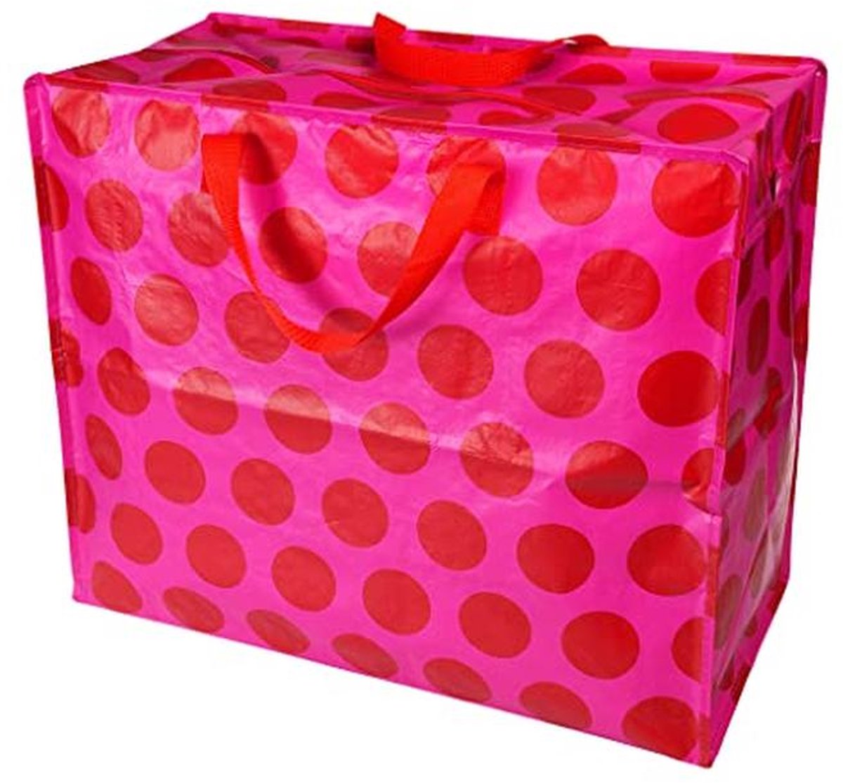 XXL Opbergtas met Ritssluiting - Stippen Design in Rood op Roze