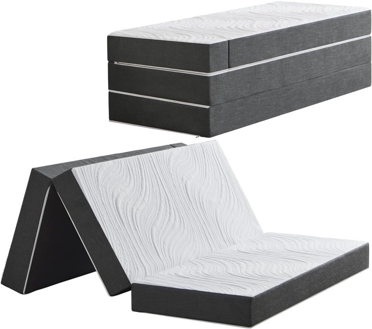 Vouwbaar Gastmatras 120 x 195 x 15 cm - Wasbaar en Opvouwbaar, Perfect voor Kamperen en Logeren, Grijs