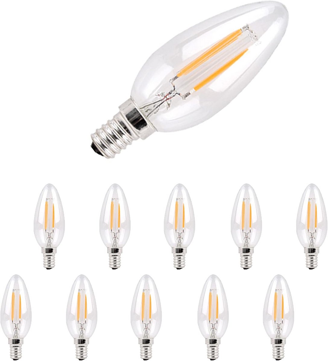 E14 LED 4W Filament Kaars - 440 Lumen Warm Wit Spaarlamp (10 Stuks)