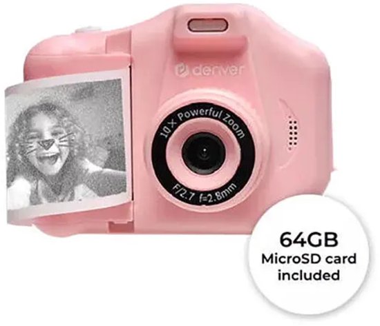 Denver Kindercamera Full HD met Printer - Selfie Camera - 48MP - Digitale Camera Kinderen - Foto en Video - Spelletjes - KPC1370 - Roze