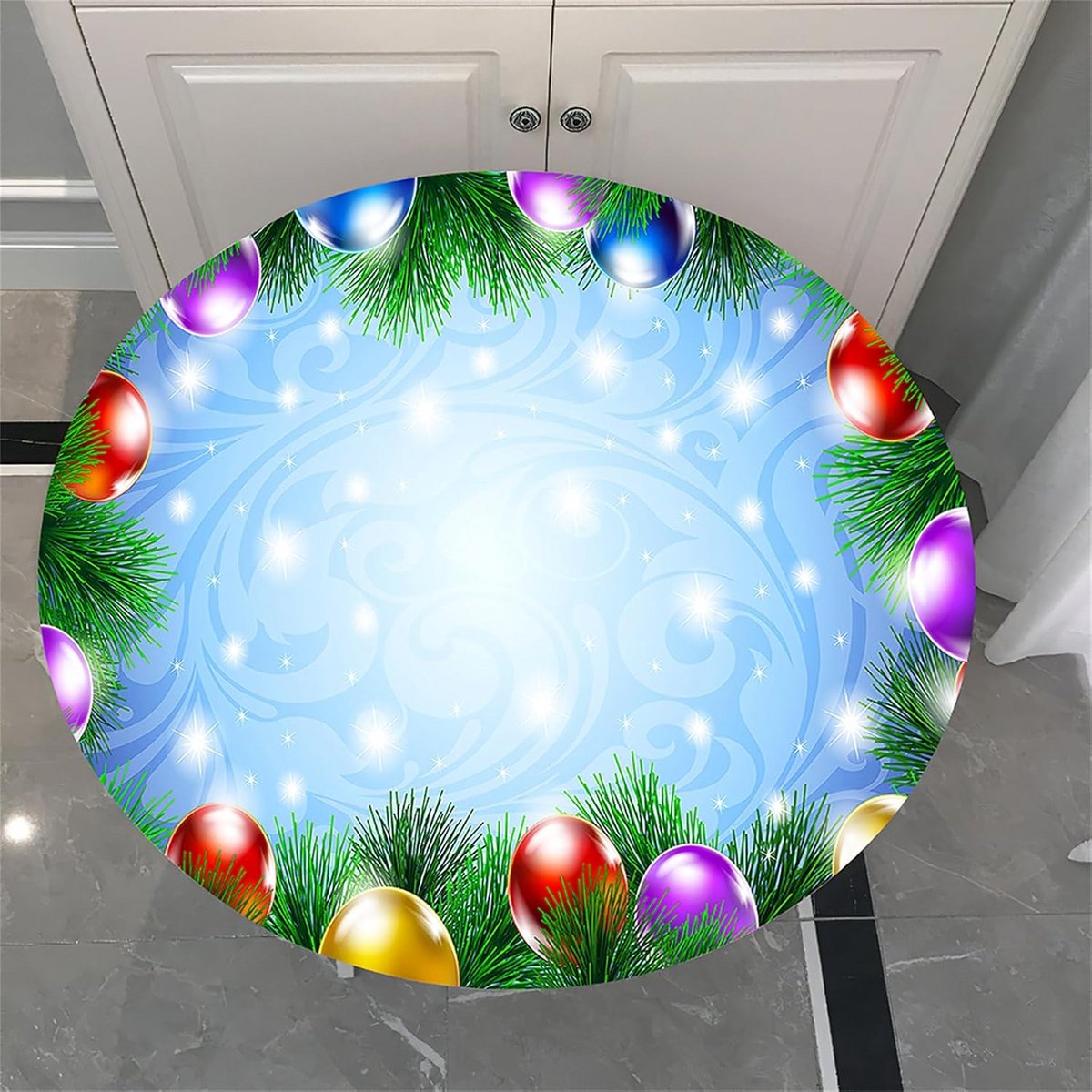 Rond Tafelkleed met Elastische Rand en Kerstmotief - Geschikt voor Binnen en Buiten