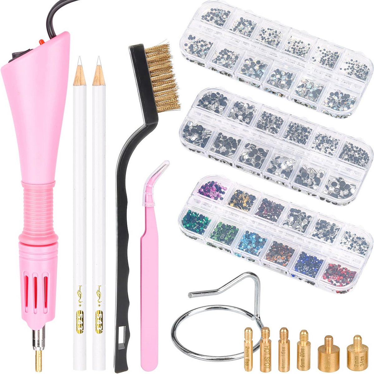 Hotfix Strass-applicator met 7 tips en accessoires voor decoratieve toepassingen