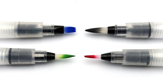 6-delige Waterpenseelset – Vulbare Penselen Met Waterreservoir, Puntige En Platte Punten, Voor Aquarel En Kalligrafie
