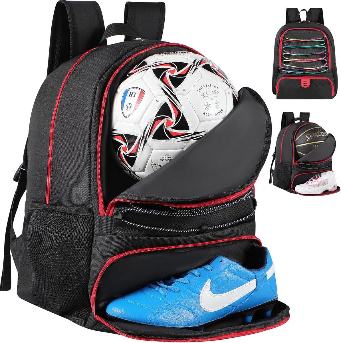 Voetbal Tas Rugzak voor Sport en Activiteiten - Geschikt voor Voetbal, Basketbal en Volleybal - Rood - Eén Maat