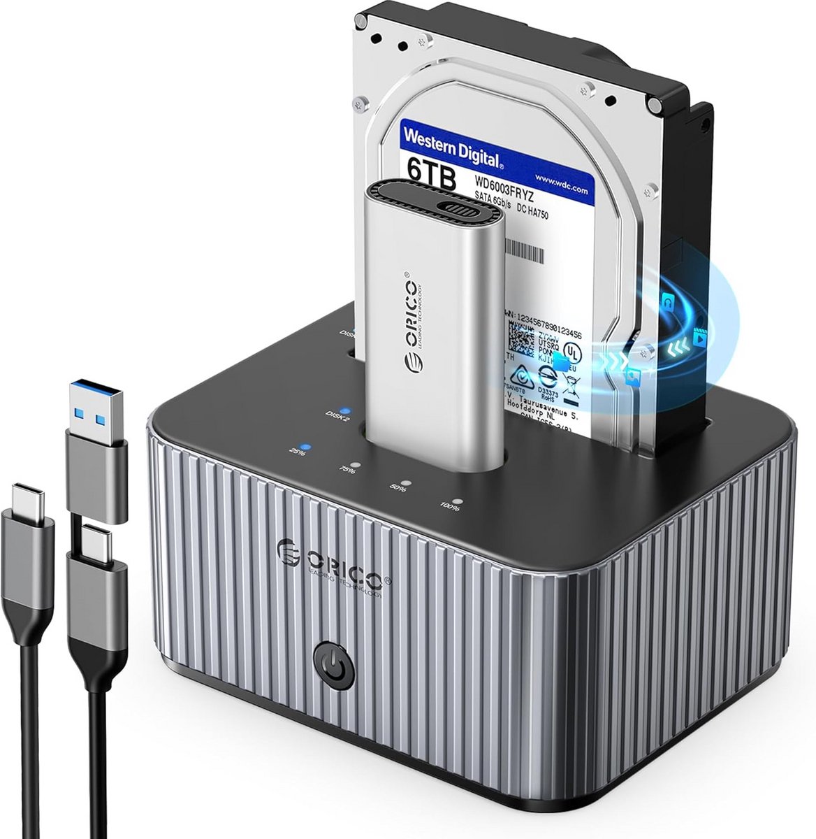 Docking Station voor M.2 NVMe en 2.5''/3.5'' HDD met Offline Klonen en 10Gbps Overdrachtssnelheid