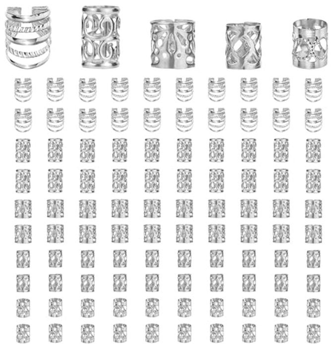 Zilveren haarsieraden voor vlechten en dreadlocks - 100 stuks metalen haarbedels