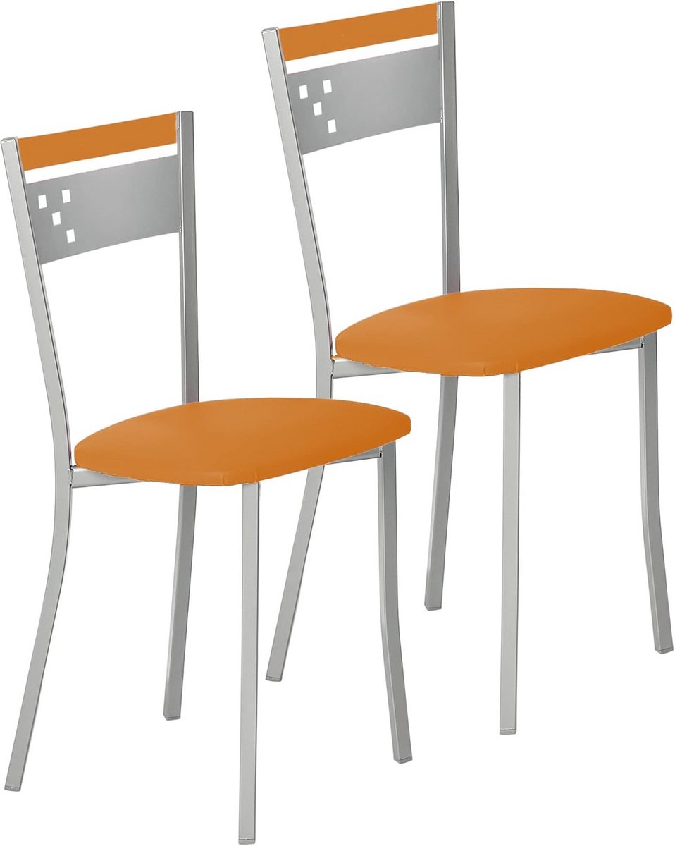 Set van 2 keukenstoelen metaal oranje zithoogte 45 cm