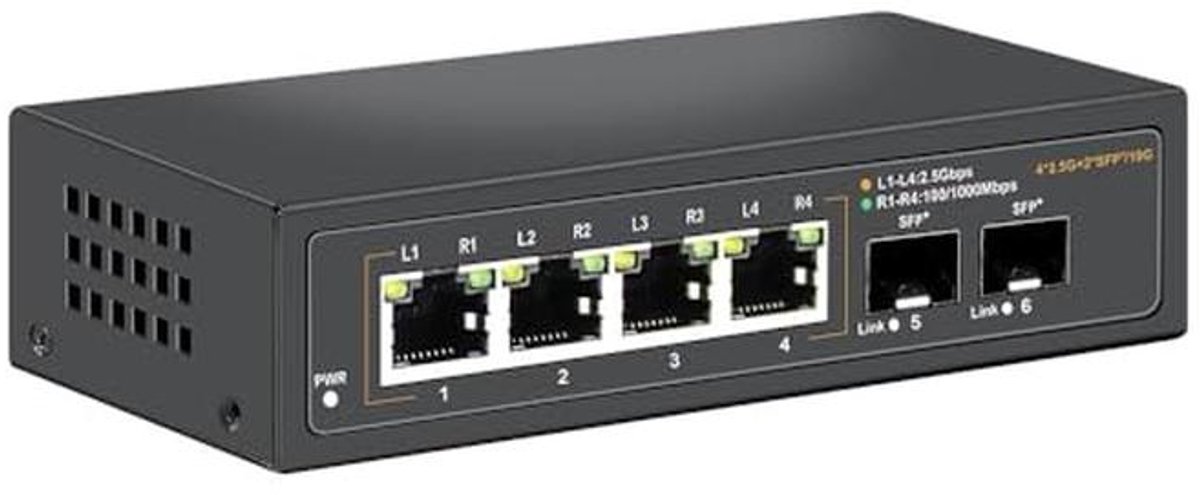 2.5G Switch met 4 x 2.5G Poorten en 2 x 10G SFP Poorten