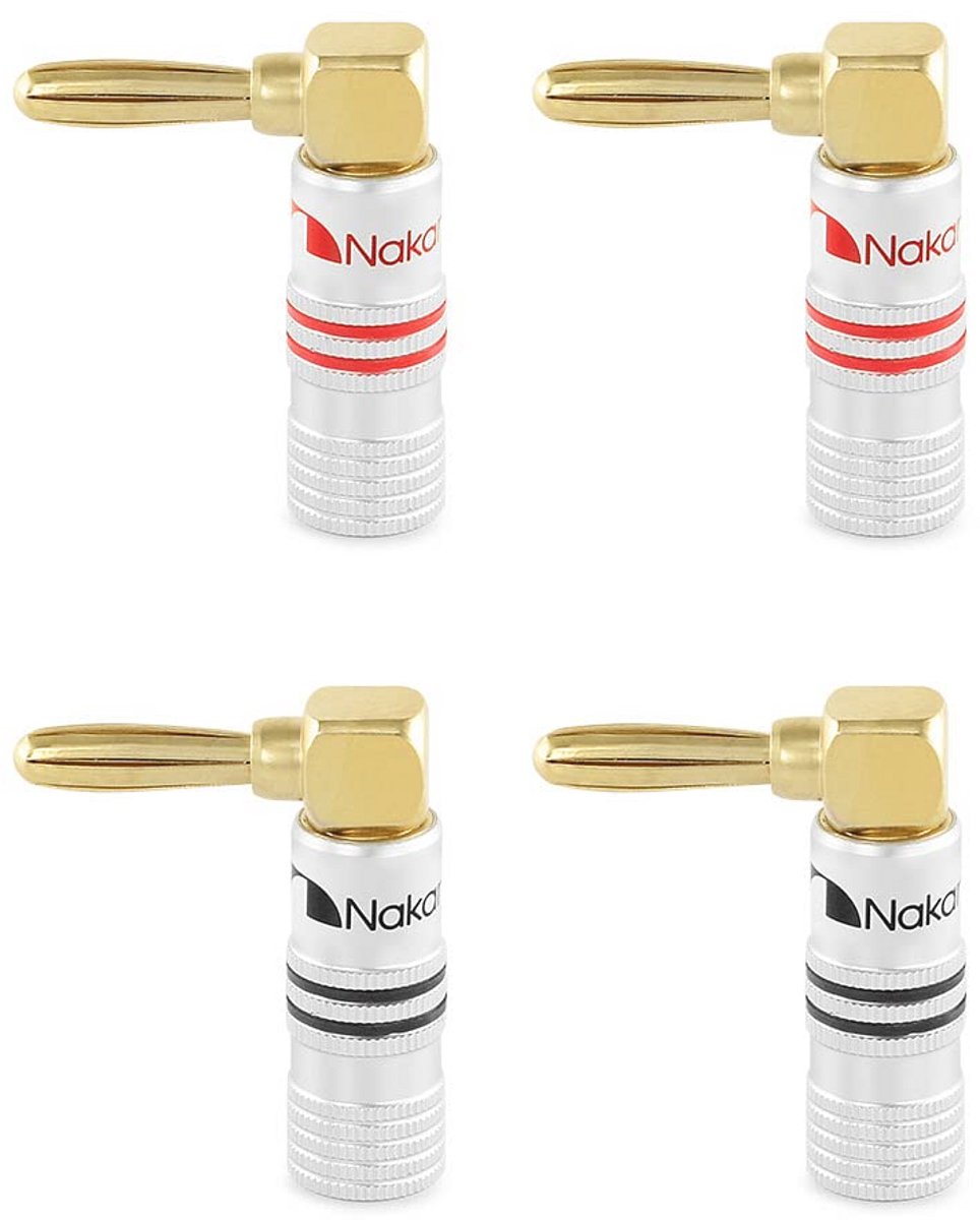 24K Vergulde Banana Plug 4mm voor Speakers en Versterkers - 12 AWG tot 18 AWG - Set van 4 (2 Paar)