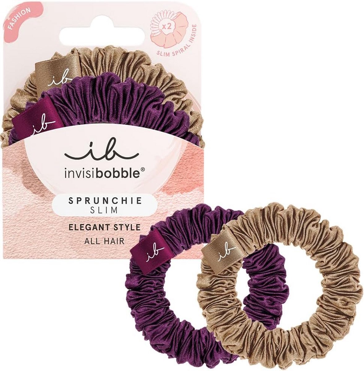 Silk Scrunchie met Spiraalhaarelastiek - Lila & Bronze - 2 Stuks