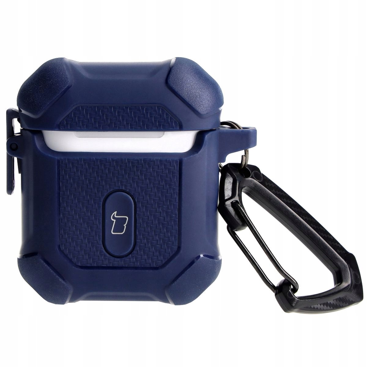 Bizon Hoesje voor AirPods 1/2 - Dark Blue Bescherming met Karabijnhaak