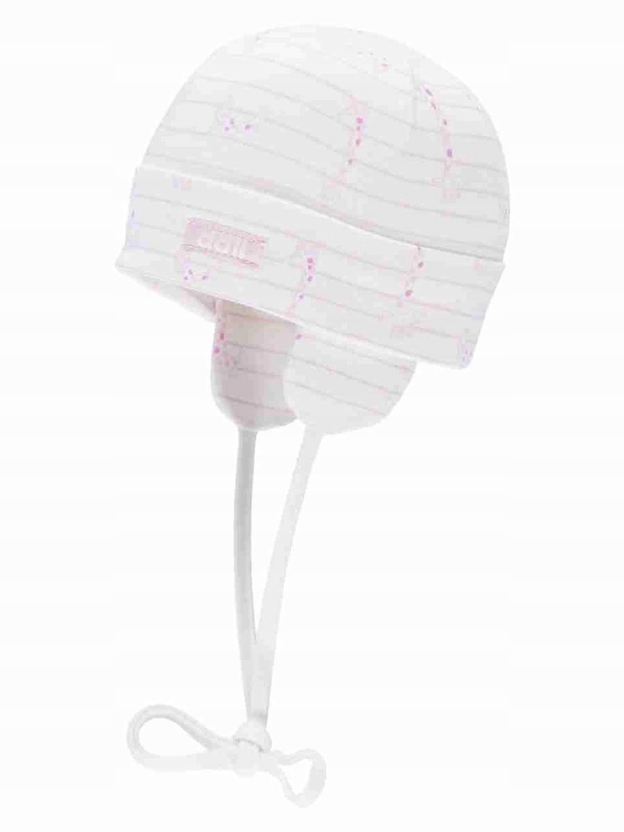 Baby muts, wit-roze, strik, maat 41, katoen