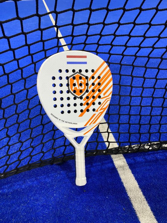AS Edge 3K Carbon Padelracket – Power & Control – EVA Medium Foam – Comfort Grip – Druppel Vorm – Unisex – Wit/Oranje