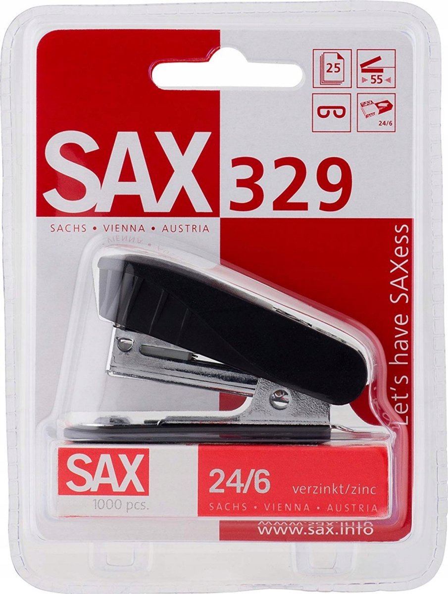 Sax 329 zwarte nietmachine met nietjes - capaciteit van 20 vel