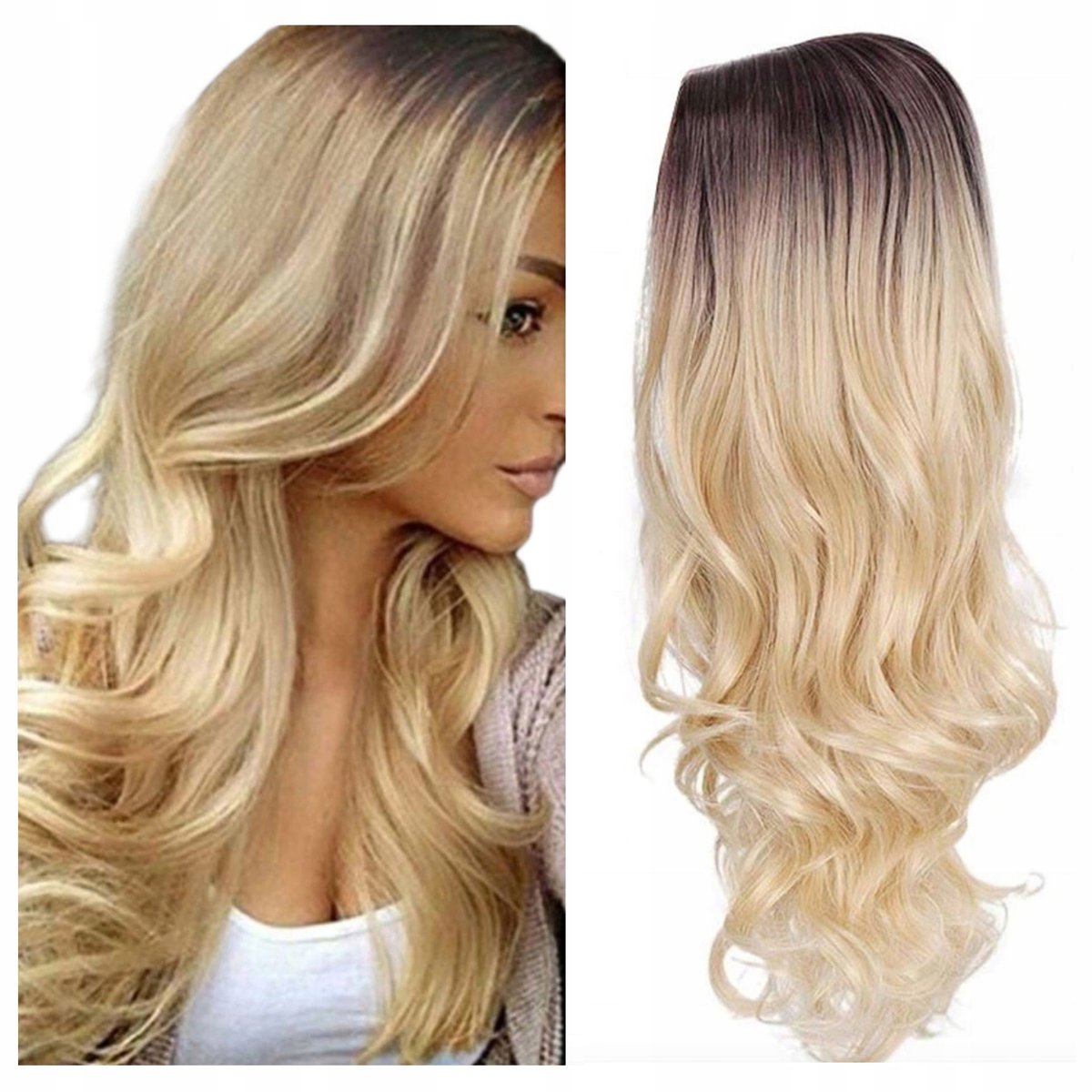 Lange Blond Ombre Synthetische Pruik met Golven - Modieuze Damespruik