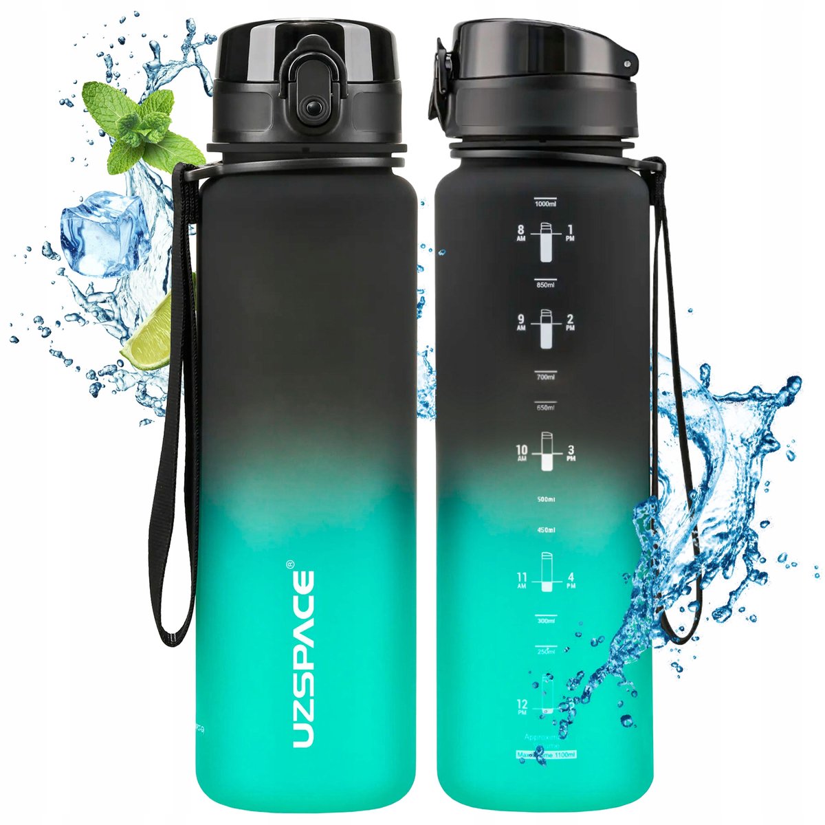 Uzspace Sport Bidon 1L Tritan - Motiverende Waterfles met Maatstreep
