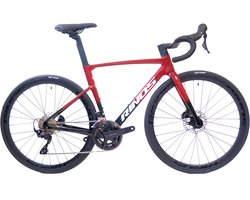 Rinos Odin 4.1.0 Carbon racefiets -Roadbike – met UCI Frameset – lichtgewicht racefiets 700C – Shimano 105 – 24 versnellingen- aerodynamisch ontwerp – hydraulische remmen – Wielen van koolstofvezel-unisex – Zwart Rood L-56