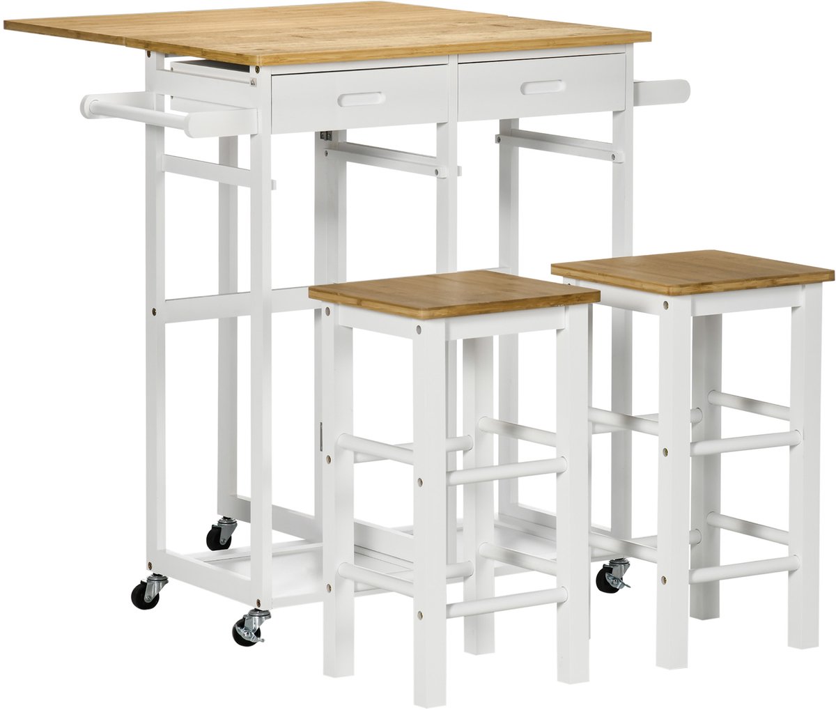 HOMCOM Bartafelset - Bamboe - 86x75,5x83,5cm - Natuurlijk hout, wit
