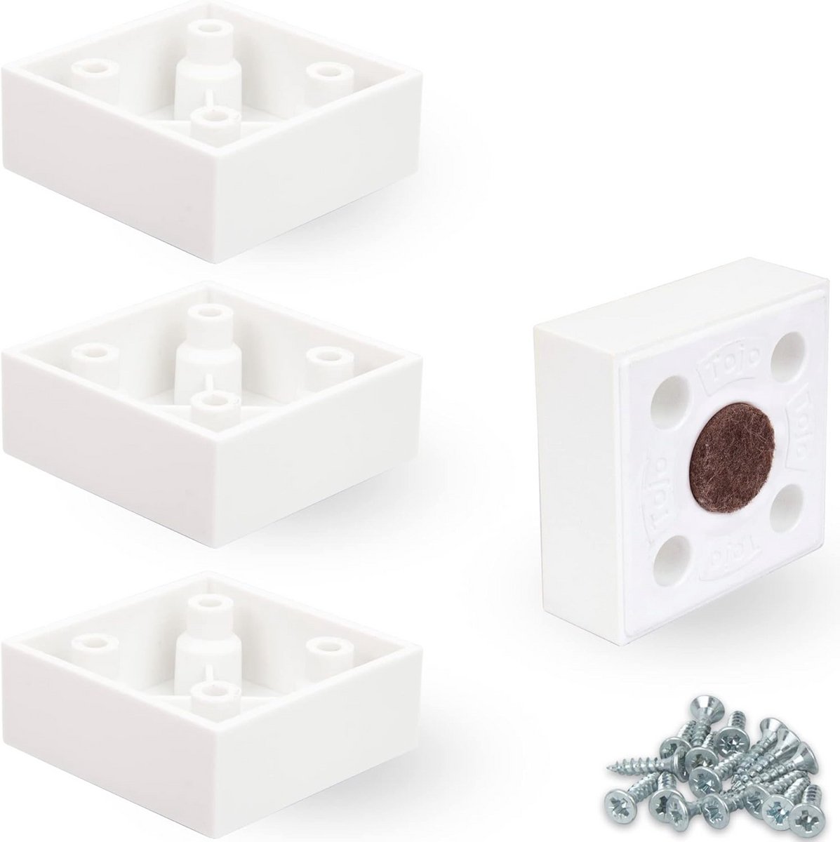 Vierkante Meubelpoten met Viltglijders - Set van 4, 2 cm Hoog, Wit, Ideaal voor Badkamers en Keukens