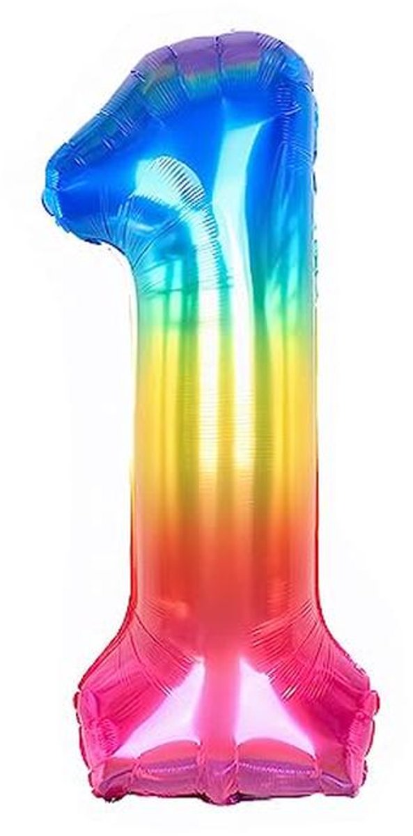 Ponmoo 40 inch Folieballonnen Nummer 1 Regenboog (101cm), Opblaasbaar met Helium of Lucht, XXL Folieballon Cijfers 0-100, Reuzenballonnen voor Jubilea en Verjaardagen Ballon Decoratie
