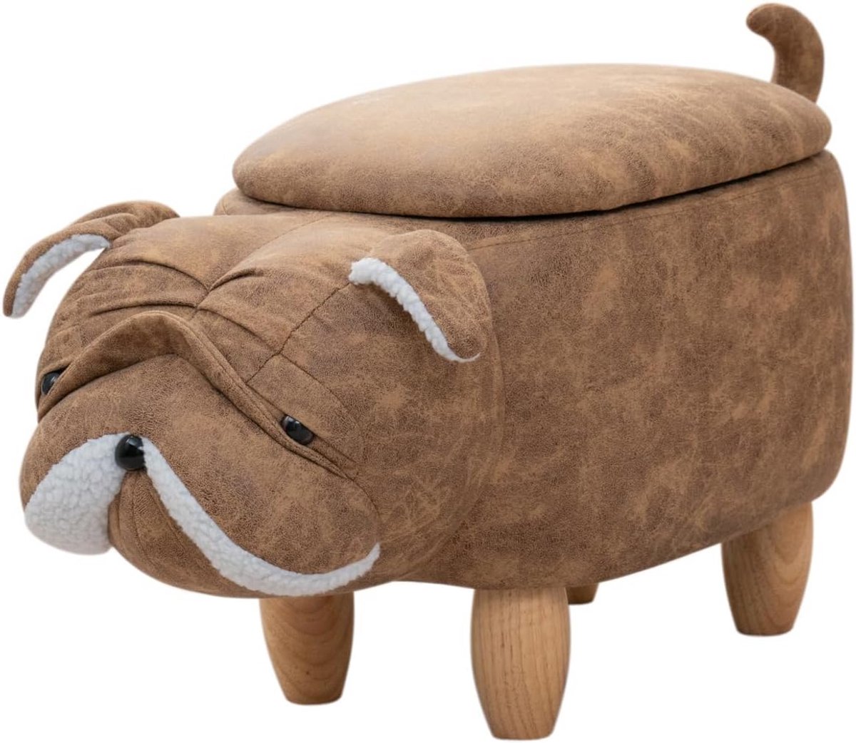 Dierenkruk met Opbergruimte voor Kinderkamer - Kinderkruk met Diermotief, Lichtbruin, Multifunctionele Zitbox