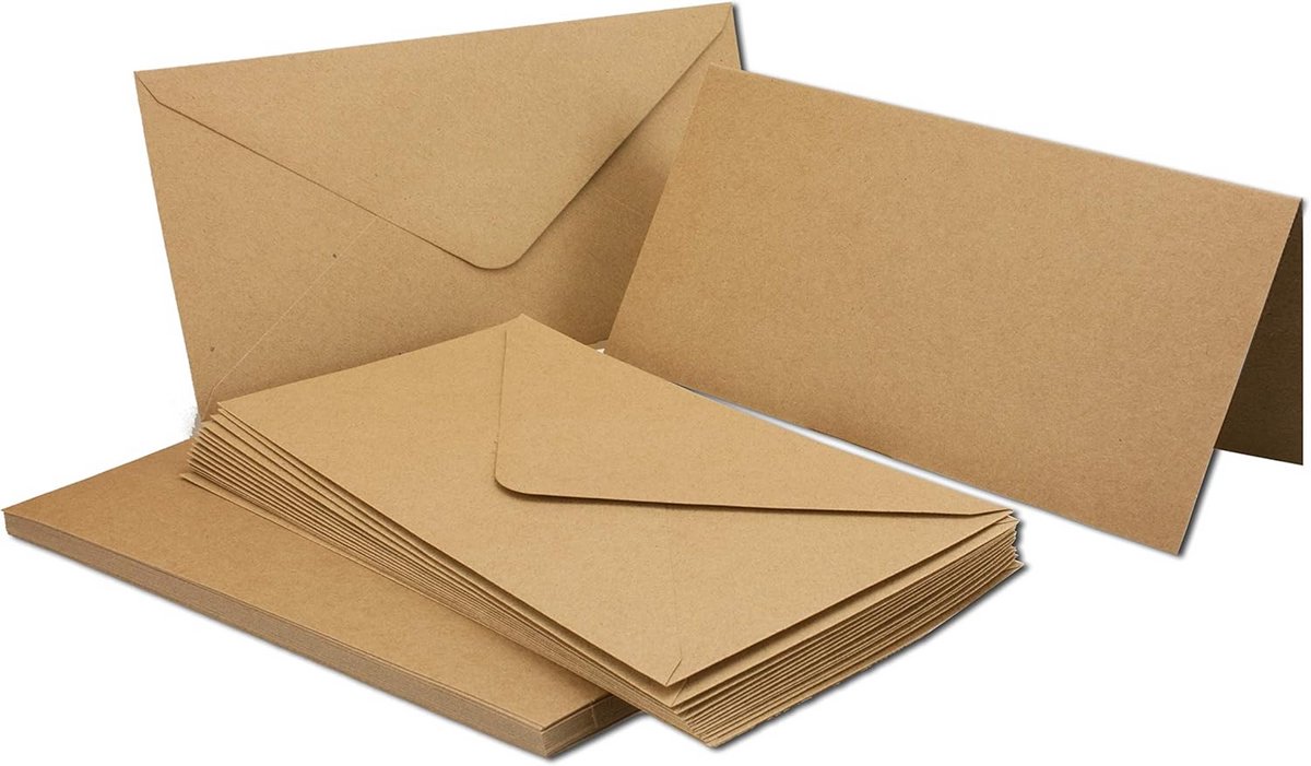 20x Kraftpapier Kaartenset DIN Lang Natuurlijk Bruin met Enveloppen - 220gr/m²