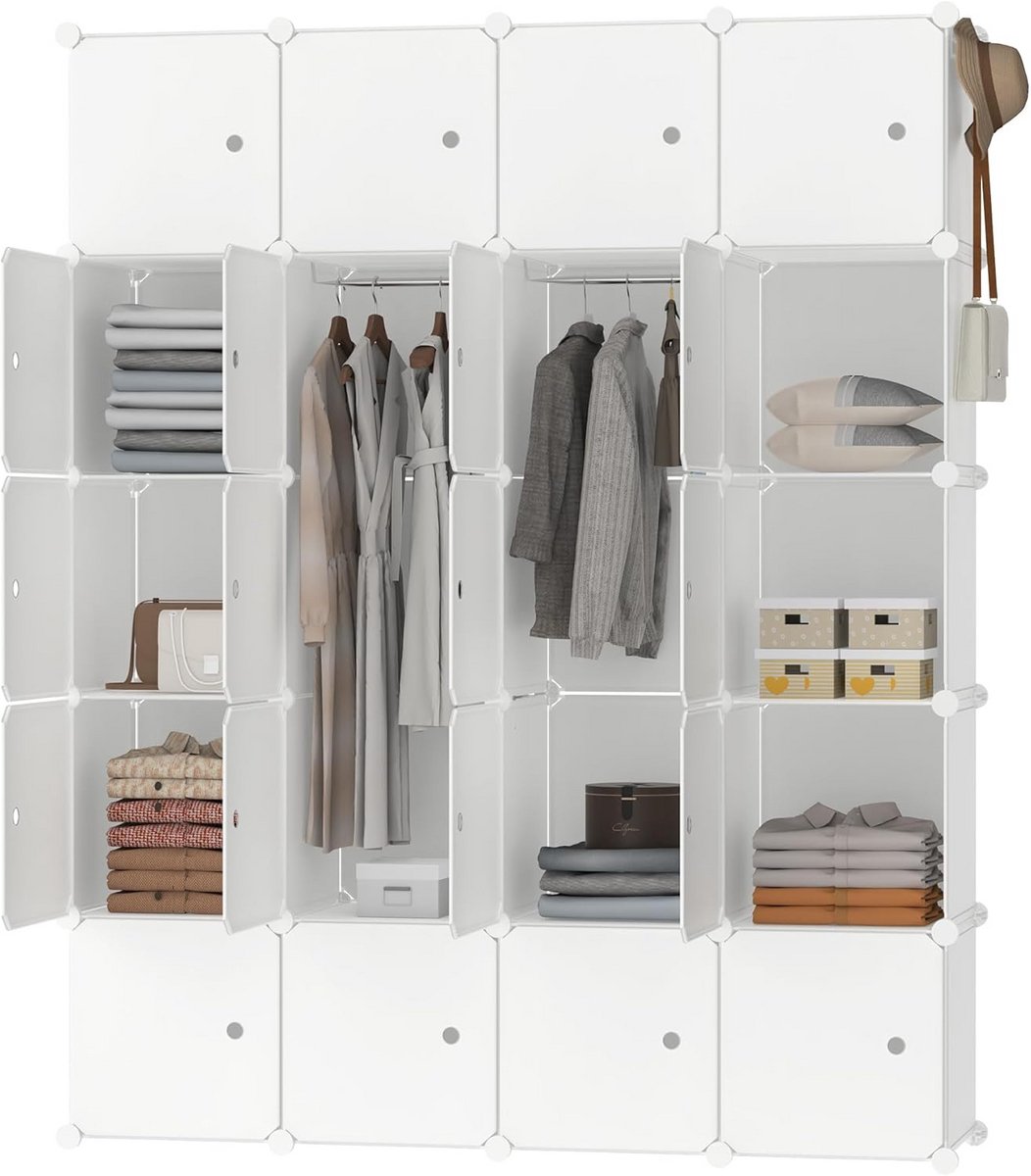 Modulair Opbergsysteem met Deuren - Steekrek Kast voor Kleding, Schoenen en Opslag - Wit (