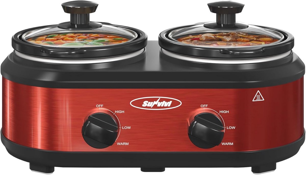 Dubbele Slowcooker - Hete Pot met Dubbel Compartiment - Rood