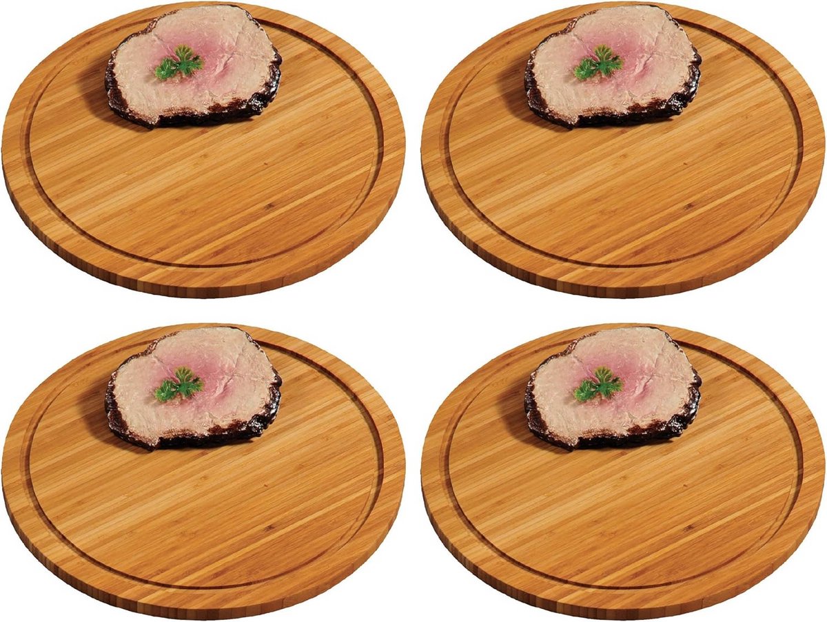 Set van 4 Bamboe Serveerschalen Rond Ø 30 cm Houten Planken