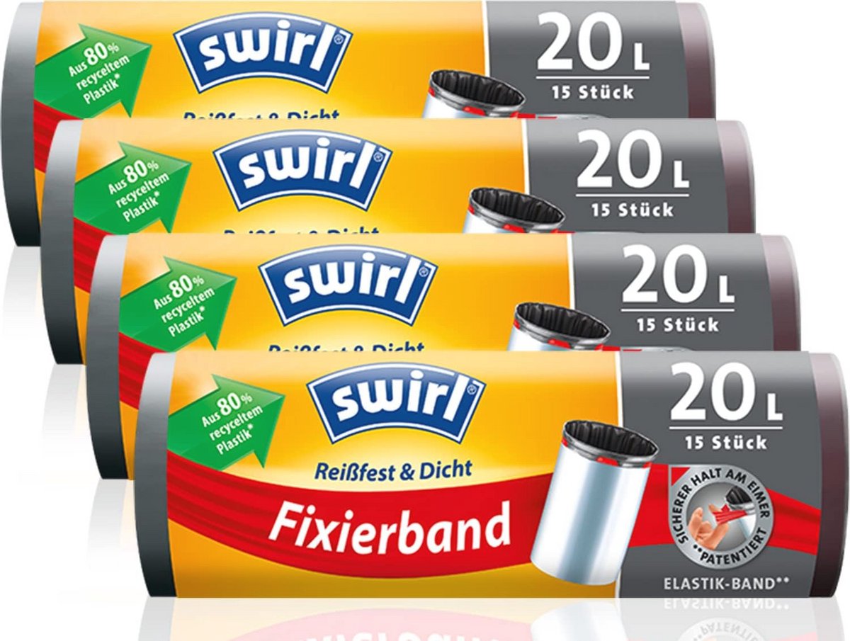Vuilniszakken met Fixeertape - 20L, 15 Stuks (4er Pack)