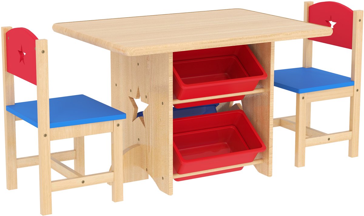 AIYAPLAY - Kindertafel en -stoelenset - MDF - 77x57x50cm - Natuurlijk hout