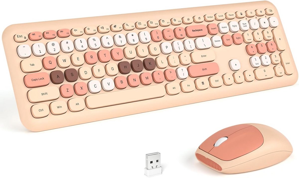 Draadloos Toetsenbord en Muis Set - Stijlvol Kleurrijk en Stil - Full-Size met USB Ontvanger Voor Laptop en PC