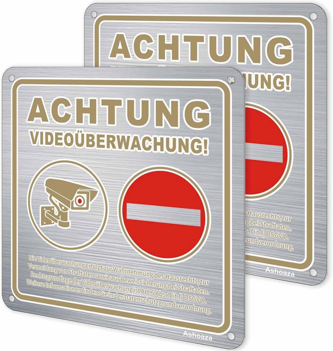 Videobewakingsschilderen voor Privé Grondstuk - 4 Stuks 15x15cm Aluminium met DSGVO Aanwijzing
