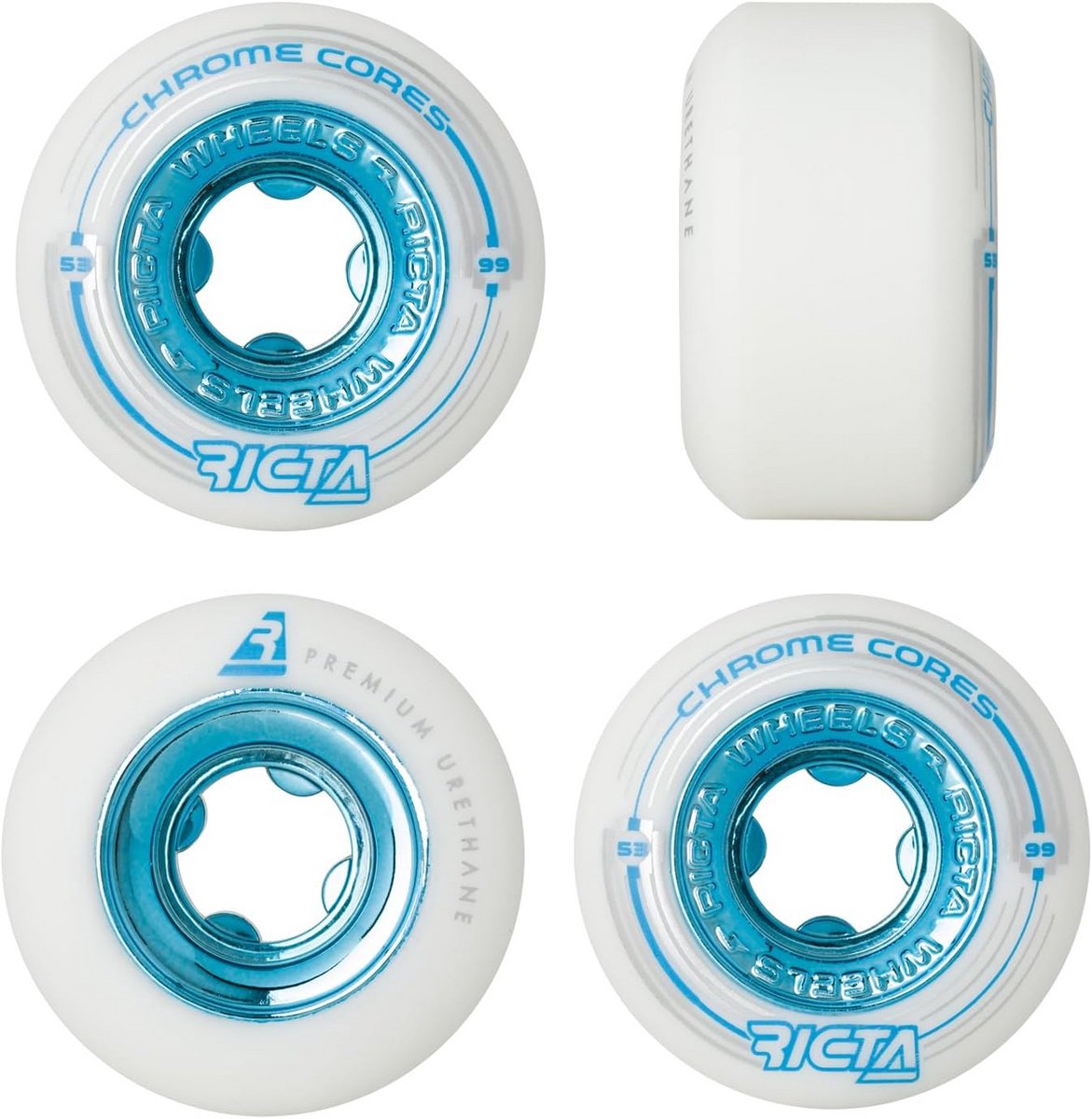 Set van 4 Skateboard Wielen 53mm 99a Chrome Core voor Optimale Snelheid