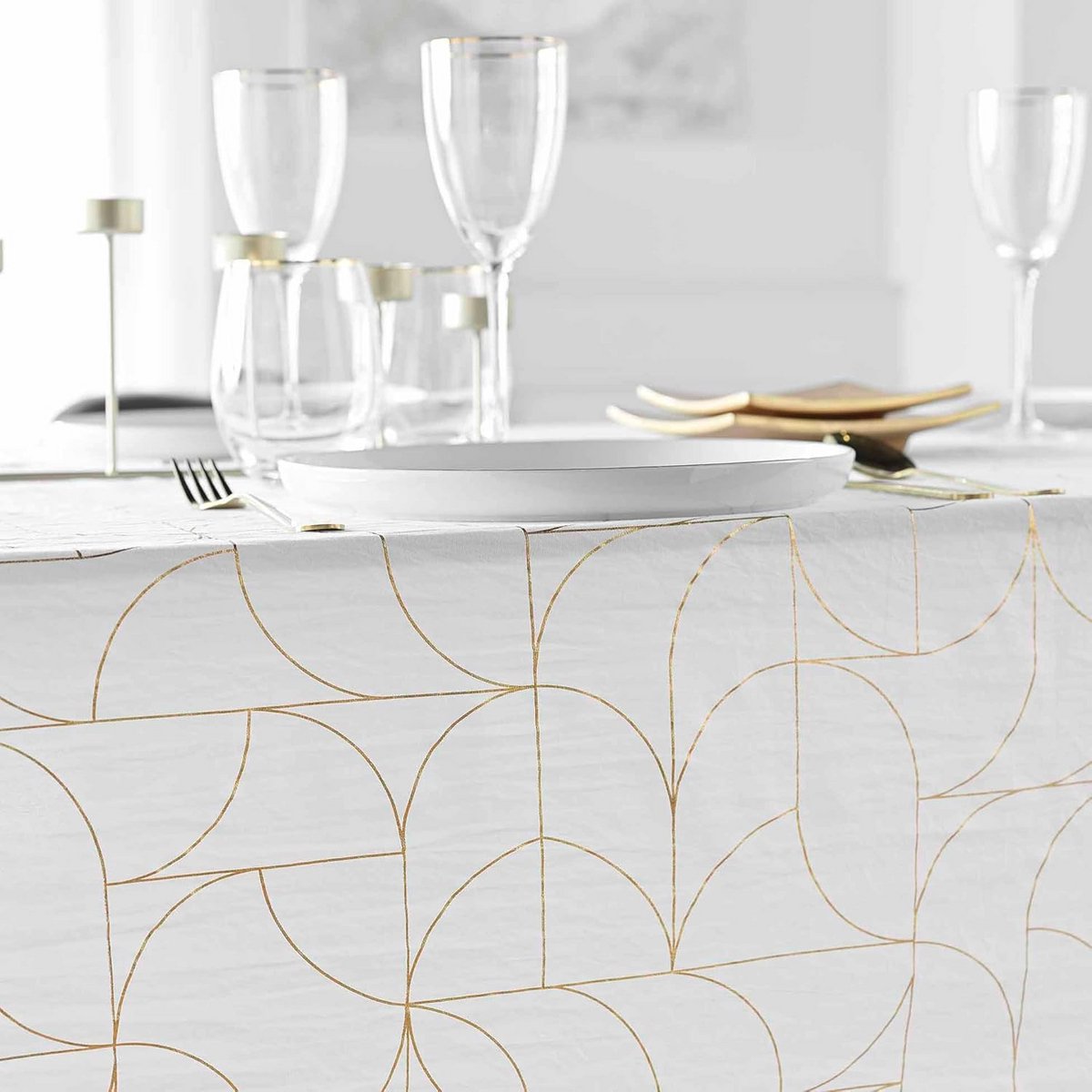 Rechthoekig Tafelkleed Wit/Goud 140x240 cm - Bedrukt Microvezel