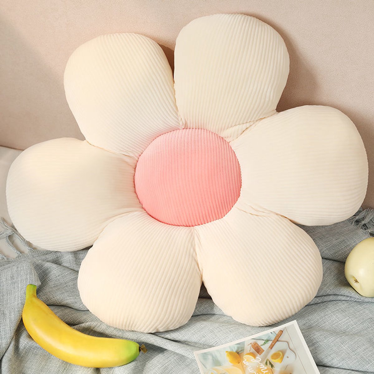 Bloemvormig kussen - zitkussen - sierkussens - sierkussen - zitkussen - 50 cm - Wit en Roze