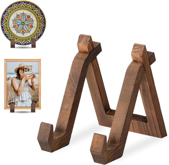 Presentatierek - Boekenplank - Bordenrek - Bordenstandaard - Receptenrek - Hout - Bruin