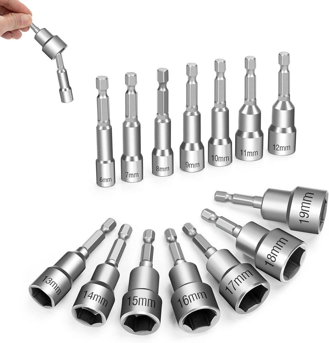 E-Ambar - Magnetische zeskantige dopsleutelset 14 stuks 6-19 mm - Schroefsleutel Steeksleutel Zeshoekige dopsleuteladapter