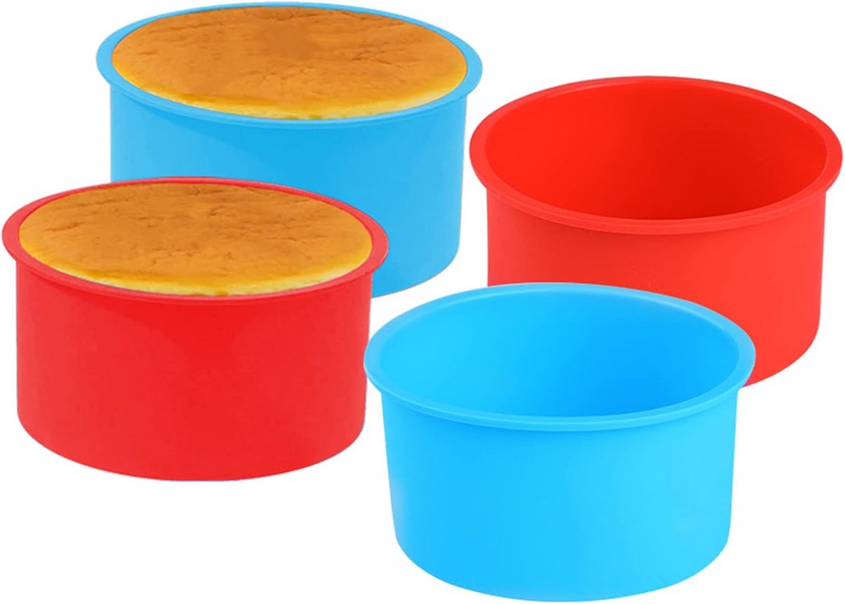 Siliconen bakvormen rond - 10 cm taartvormen, set van 4, ideaal voor diverse taarten