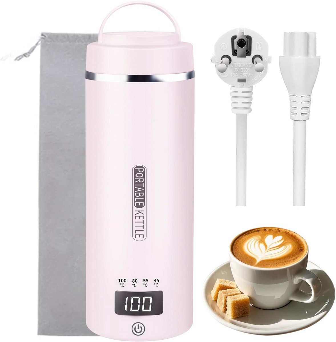 Mini Draagbare Reis Waterkoker 450ml met 4 Temperatuurinstellingen - RVS